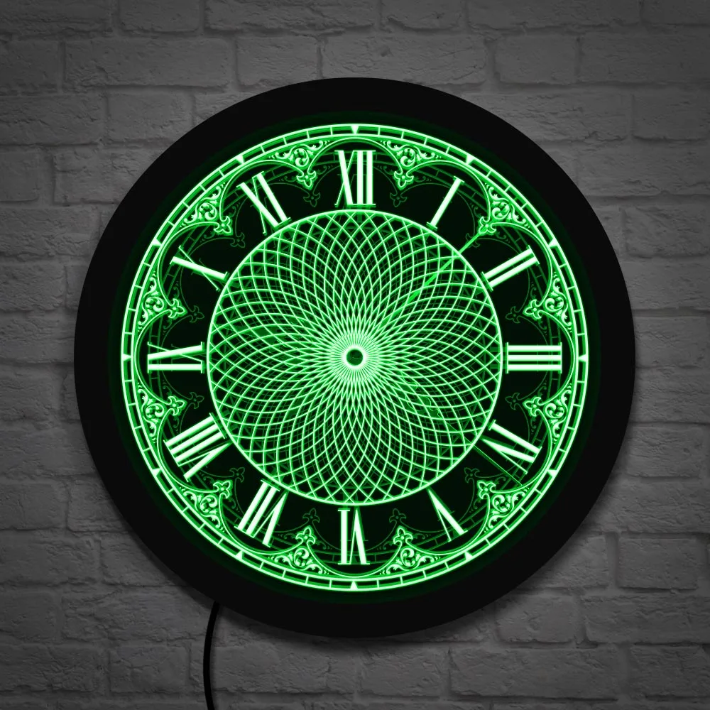 Retro Roman Numerals Wall Clock Mandala LED Lighting Home Decor Geometric Art 3D With Backlight Yoga Gifts | Дом и сад