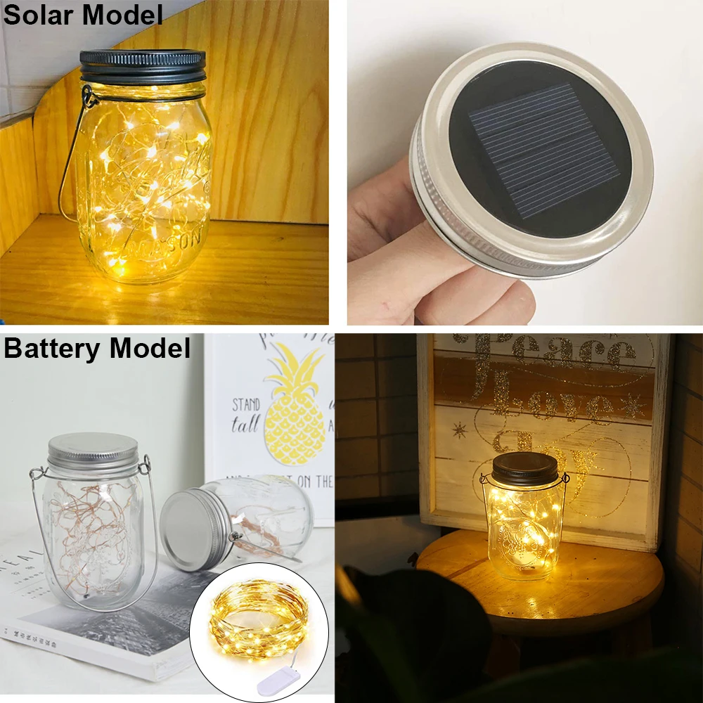 Battery/Solar Powered Glass Mason Jar Light LED Firefly String Best Patio Desktop Decor Outdoor Solar Hanging Lantern Q20 | Освещение