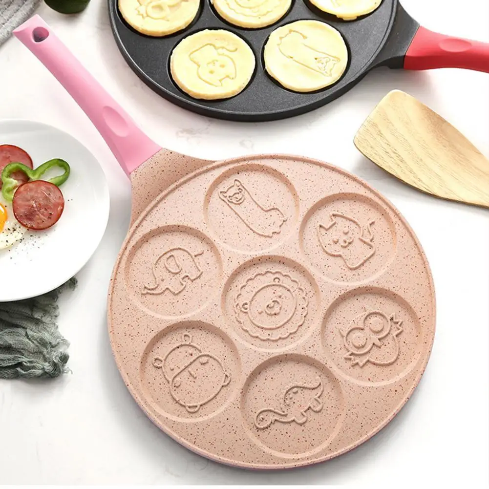 

Pan-cake Pan Seven-hole Oil-proof Animal Face Print Non-stick Kid Breakfast Griddle for Home