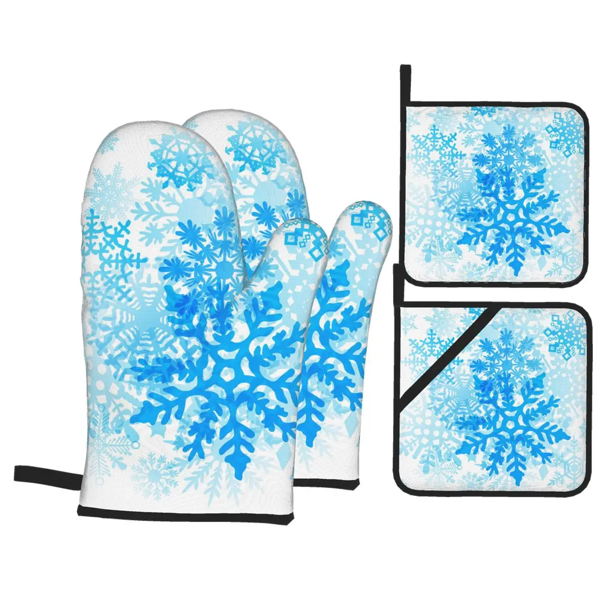 

4pcs Kitchen Gloves Insulation Pad Cooking Microwave Gloves Snowflakes Christmas Baking BBQ Oven Potholder Pad Oven Mitts