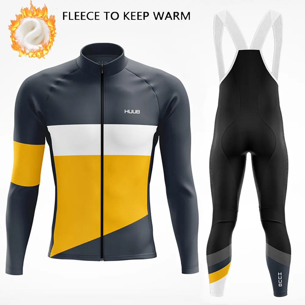 

HUUB Team Winter Thermal Fleece Cycling Clothes Man Long Sleeve Cycling Jersey Set Outdoor Keep Warm Mountain Bike Cycling Suit