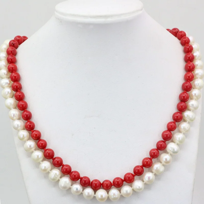 Ожерелье женское из красного кораллового камня диаметром 7 мм 8 9 2 ряда 18 19