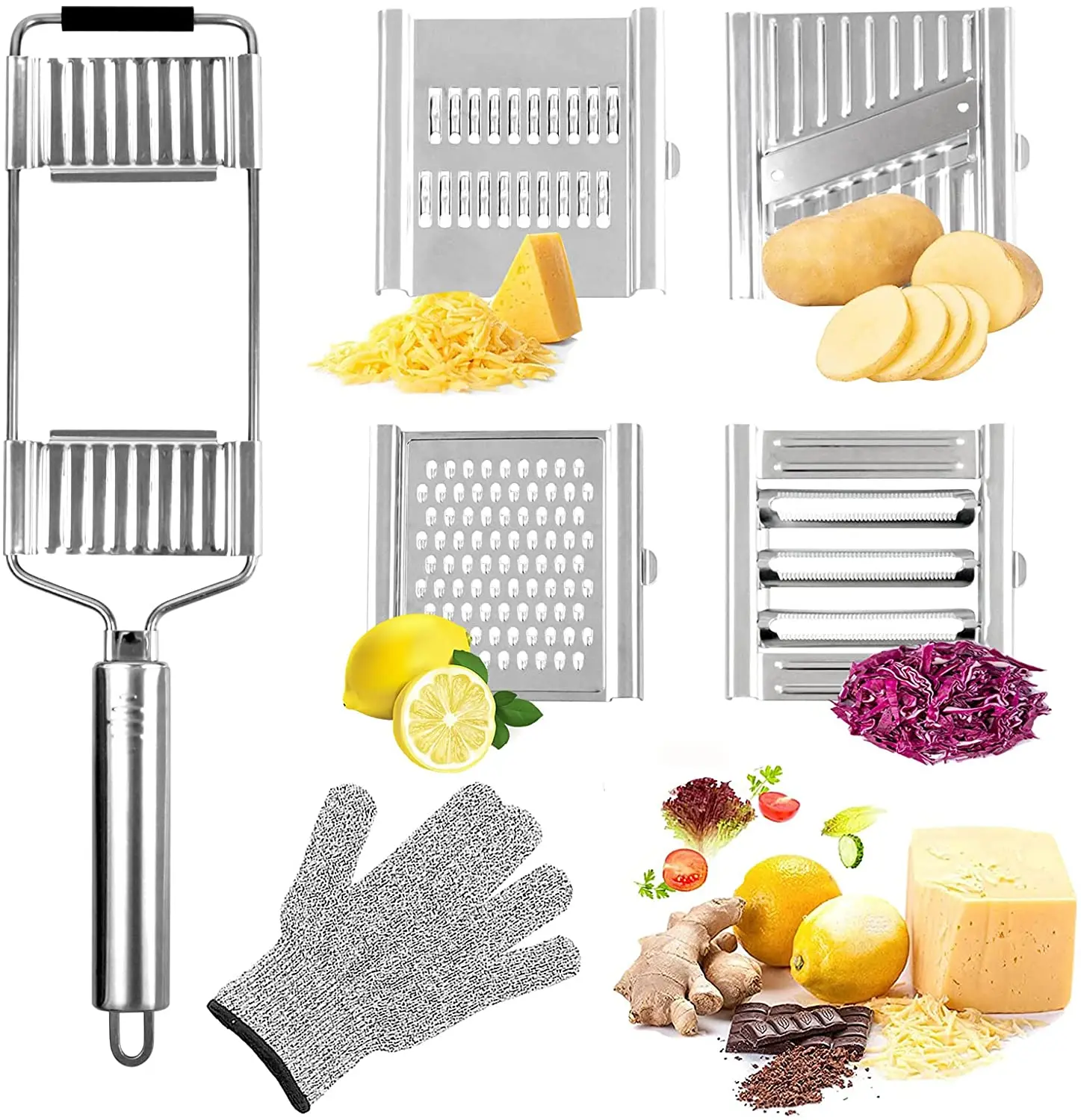 Cortador de verduras de acero inoxidable, multifunción, pelador de frutas y patatas, rallador de zanahoria, triturador, accesorios de cocina