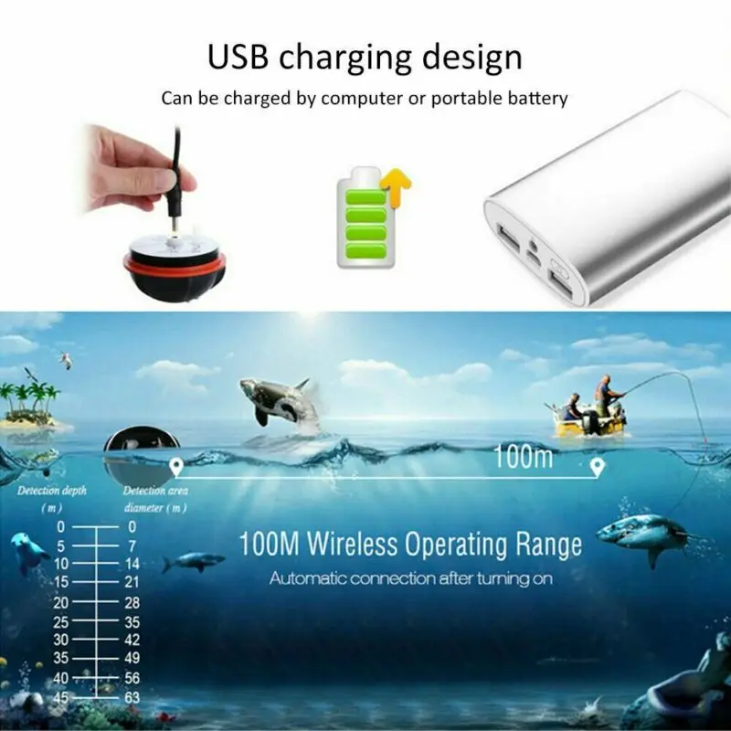 Портативный глубинный локатор рыболокатор с беспроводным гидролокатором на 100 м