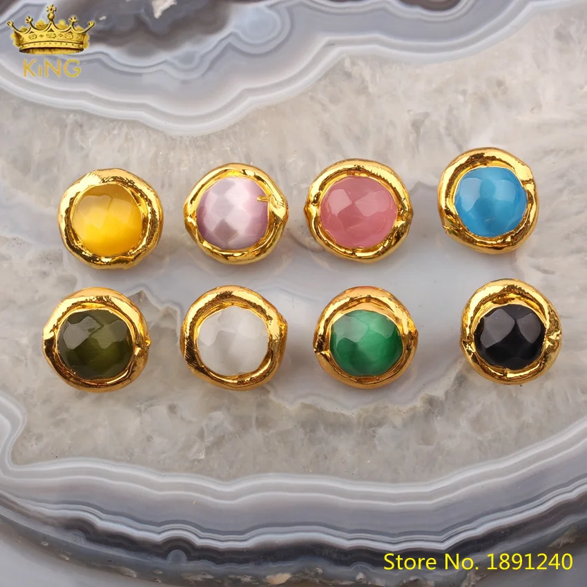 

10pcs Natural Cat Eye's Stone Coin Beads Charms DIY Jewelry,Plated Gold Bails Stone Beads Round Charms Bracelet Necklace Making