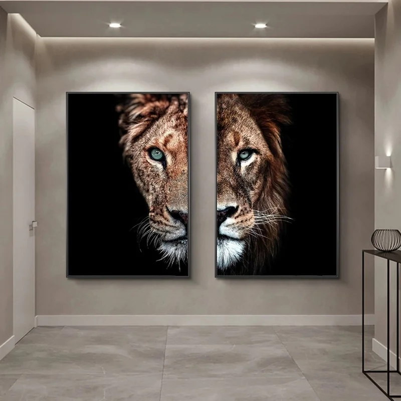 

Hakuna Matata Quote Scandinavian Art Canvas Painting Baby Lion Print Wildlife Animal Black White Poster for Kids Room Home Decor
