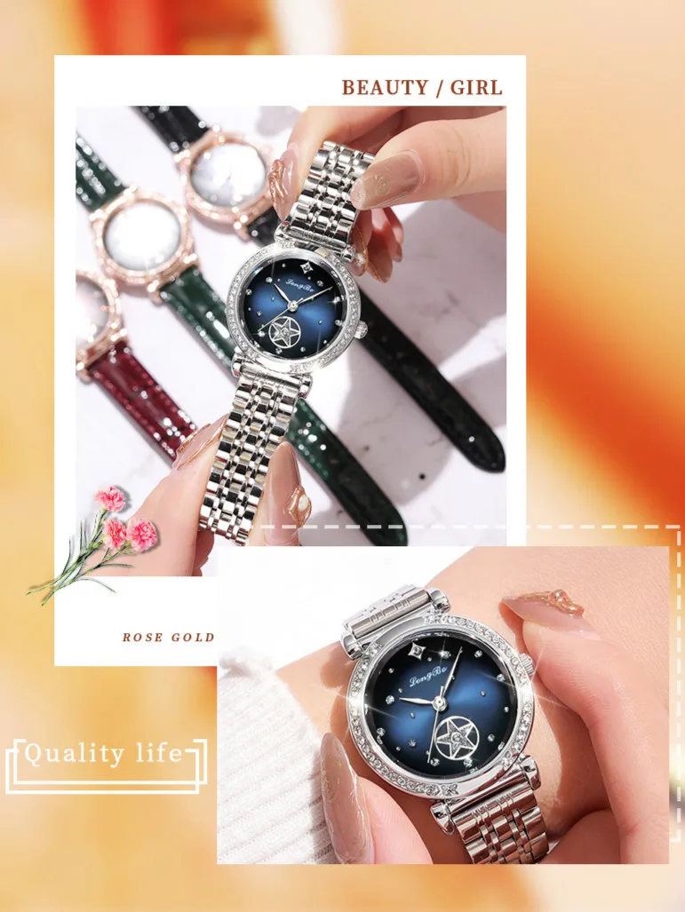 

LONGBO Stainless Steel Wrist Watch Silver Blue Diamond Women Watch for Ladies Female Clock Relogio Feminino Luxury Brand 2020
