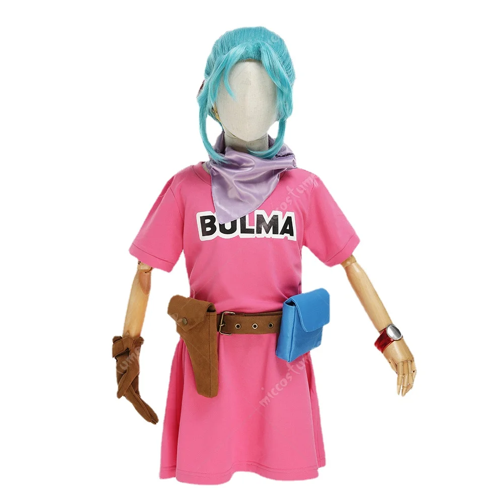 

Presale Kids Girls Bulma Cosplay Costume Child Dress Full Set with Headwear Gloves Holster Set