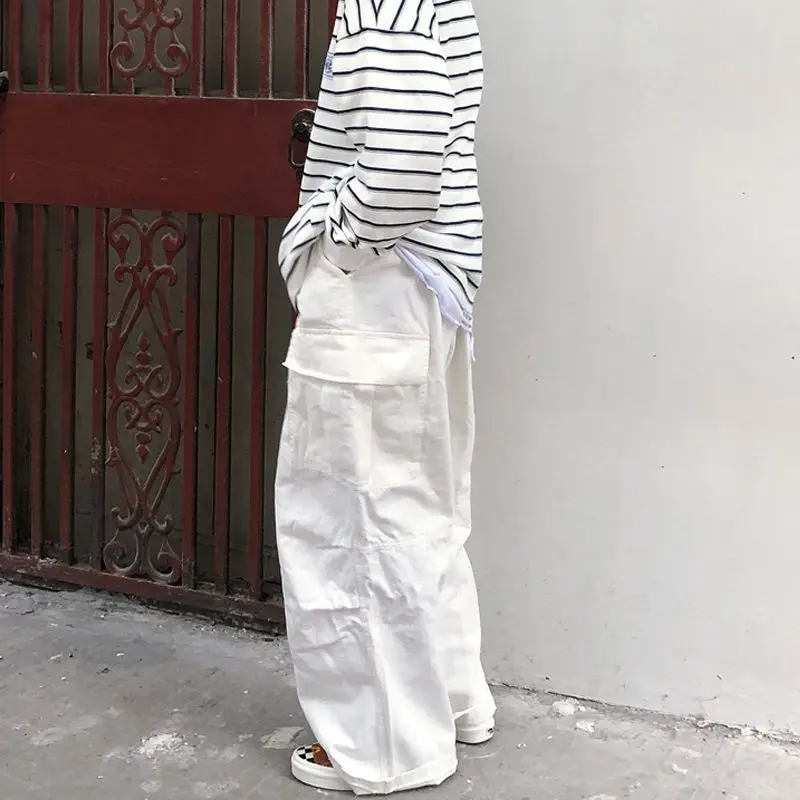 

Women Harajuku Streetwear Black Cargo Pants Women Baggy Gothic Hippie Oversize White Wide Leg Trousers For Female Korean Fashion