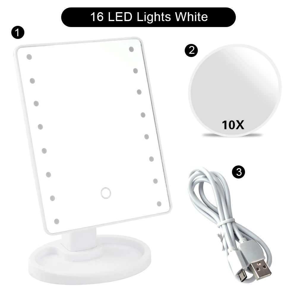 WH 16 Lights Set A 16/22 светодиодный зеркало для макияжа с подсветкой, Беспроводная зарядка, увеличительное зеркало, 1х 10х яркое косметическое зеркало с USB или батареей - Цвет: WH 16 Lights Set A