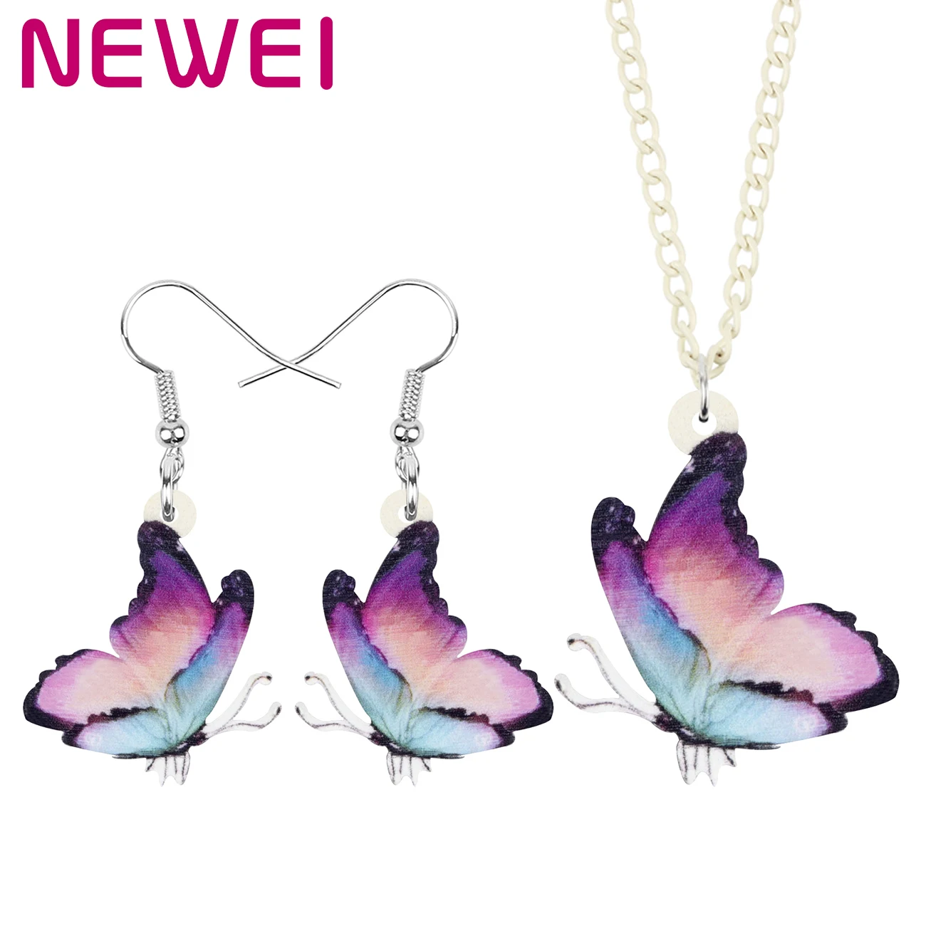 

Newei Acrylic Flying Morpho Butterfly Jewelry Sets Sweet Animal Insect Necklace Earrings For Women Girl Kid Birthday Accessories