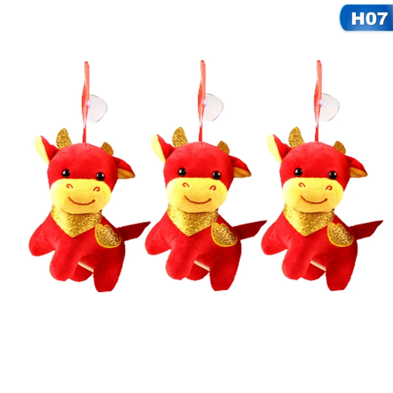 

3PCS/Set 2021 Year Chinese Zodiac Red Ox Ornament Home Decorations Good Luck Plush Toys For Children Kids