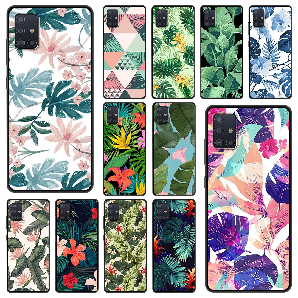 

Banana Retro Leaves Flower Shockproof Case For Samsung A51 A71 A21S Bag Fundas Black Cover For Samusng A01 A11 A31 A41 M31 Shell
