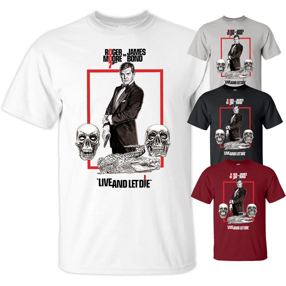 Джеймс Бонд Live And Let Die Roger Moore фильм плакат Футболка все размеры S 5Xl | Мужская одежда