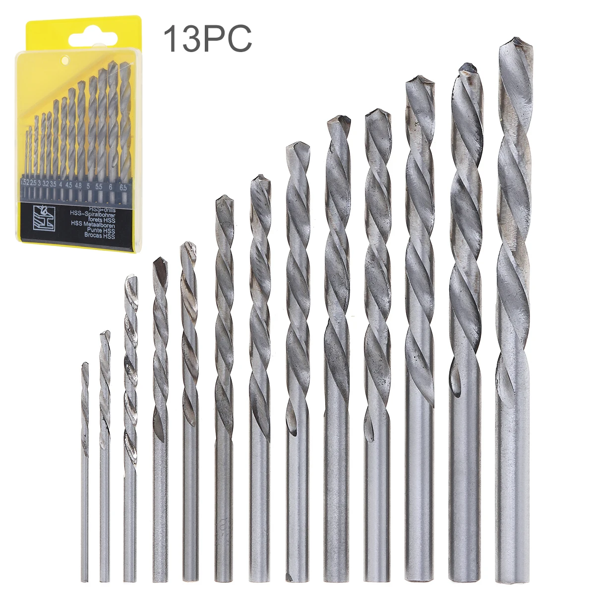 

13pcs HHS 4241 Twist Drill Bits Hole Foret HSS Spiralbohrer Metaalboren with Straight Shank for Drilling Aluminum Plastic Wood