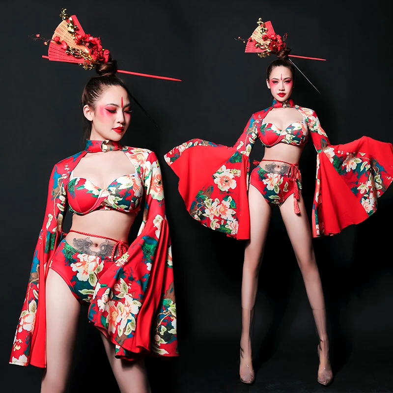 Красные сексуальные наряды для женщин китайский стиль Женский певец ночной клуб