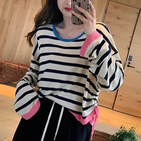harteen fashion long sleeve striped spring autumn 2021 new femme top women clothing contrast sweater basic thin sweater pullover