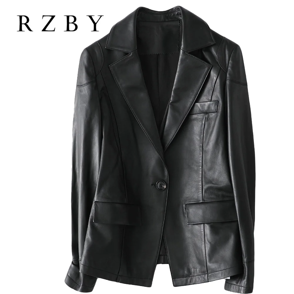 real 100% Women sheepskin black jacket ladies autumn winter casual self cultivation genuine leather jacket RZBY266