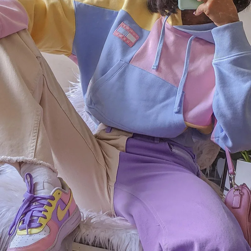 Прямые фиолетовые брюки Y2K для девочек модные женские винтажные с завышенной