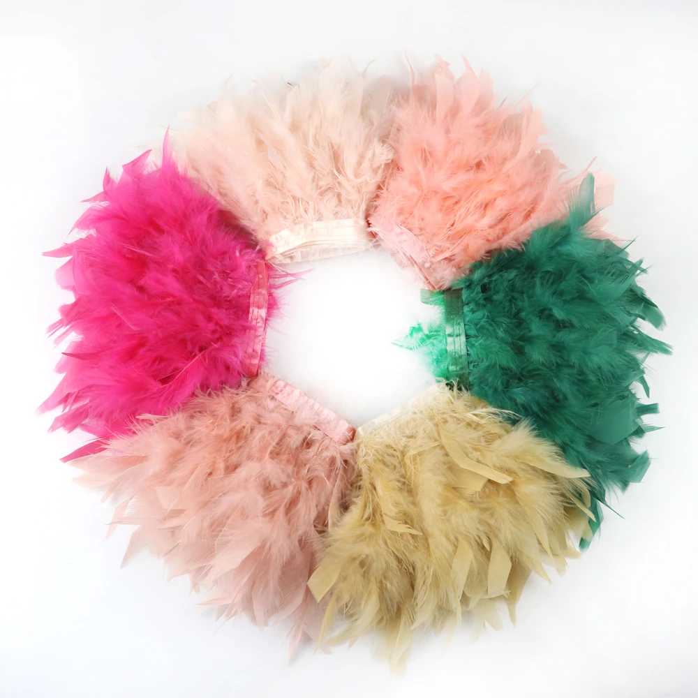 

2/6/10Meter Champagne Marabou Turkey Feathers Trim Fluffy Wedding Party Dress Decoration 15-20cm juju hat Decor Plumes Wholesale