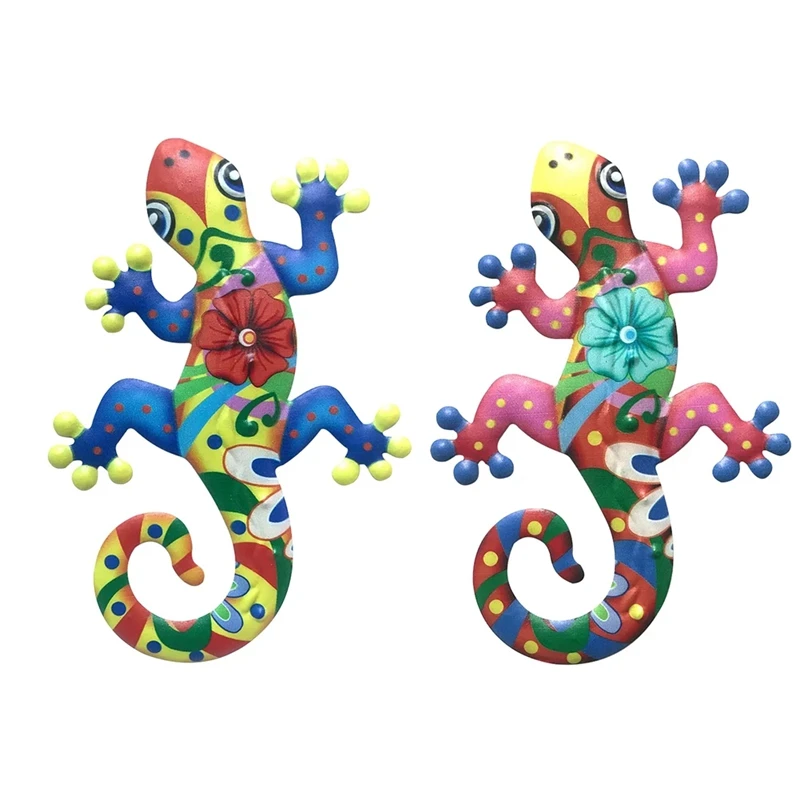 

New 2Pcs Metal Gecko Decor Wall Sculptures Ornaments Garden Art For Patio Porch Fence Backyard Outdoor Hanging Decoration