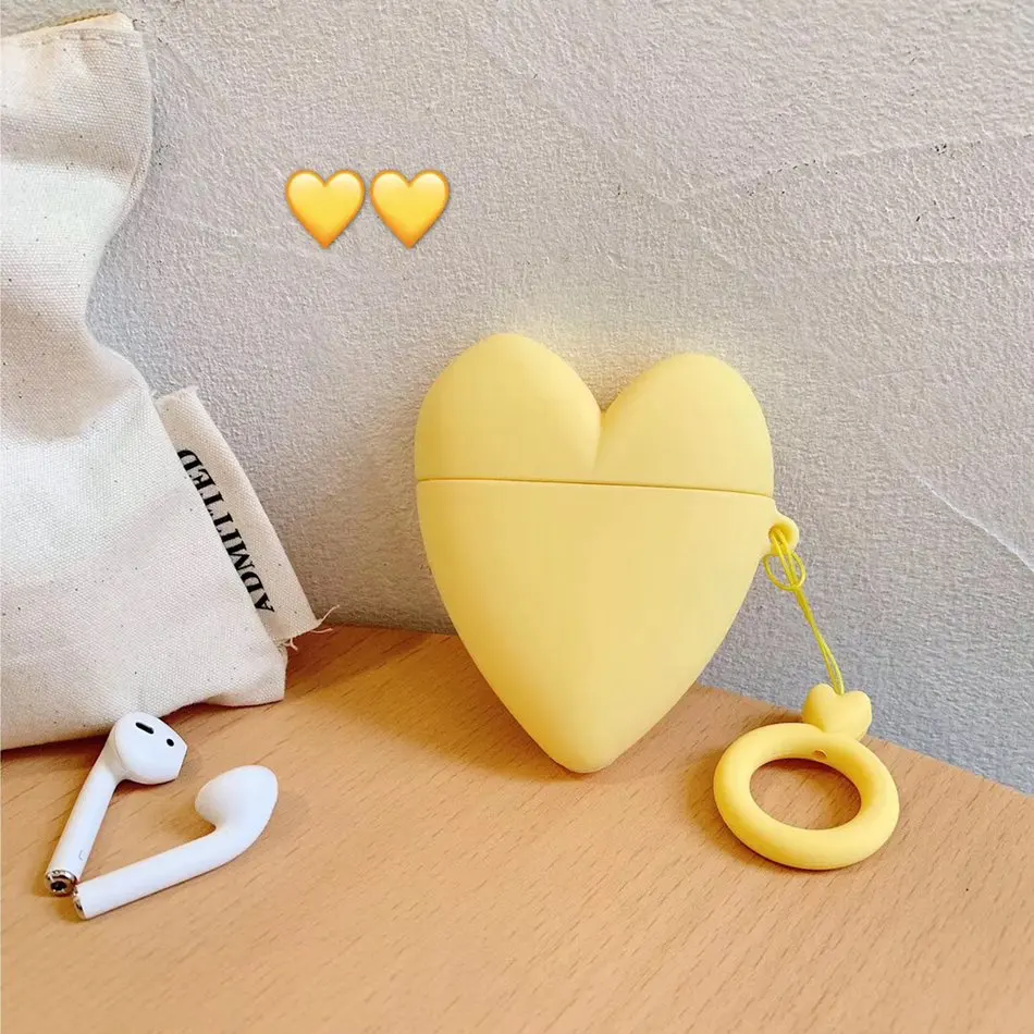 Love Yellow Чехол для AirPods, Модный милый чехол, сумка для багажа, беспроводной Чехол для наушников для Apple Airpods 2, защитный чехол с кольцом, брелок - Цвет: Love Yellow