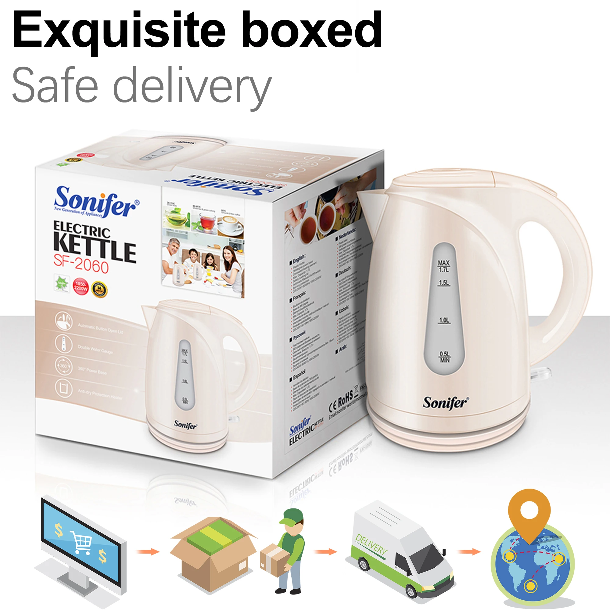 1.7L Electric Kettle Cordless 1850W Household Kitchen Fast Heating Boiling Teapot Pot Automatic Switch Off 220V Sonifer | Бытовая