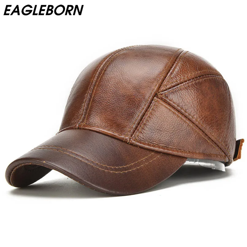 Мужская бейсболка EAGLEBORN из 2021 натуральной кожи Кепка для папы с ушами