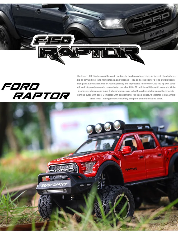 Hot 1:28 scale wheels Ford F150 Raptor metal model with light and sound Pickup truck diecast car pull back alloy toy collection