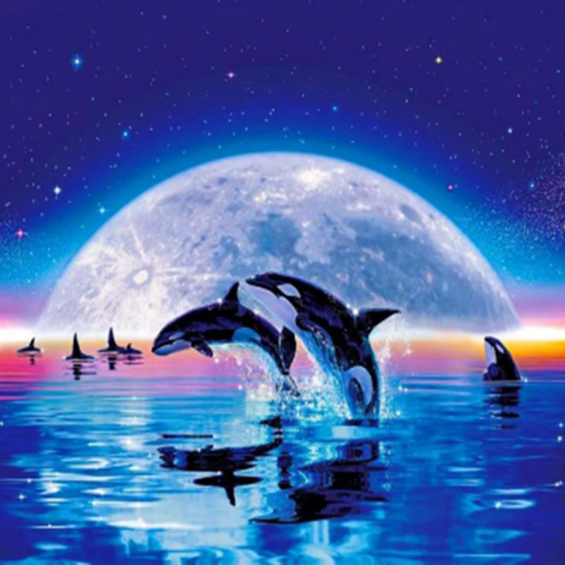 100% Полный 5D Diy Daimond картина крестиком &quotЛуна и Дельфин&quot 3D Алмазная вышивка