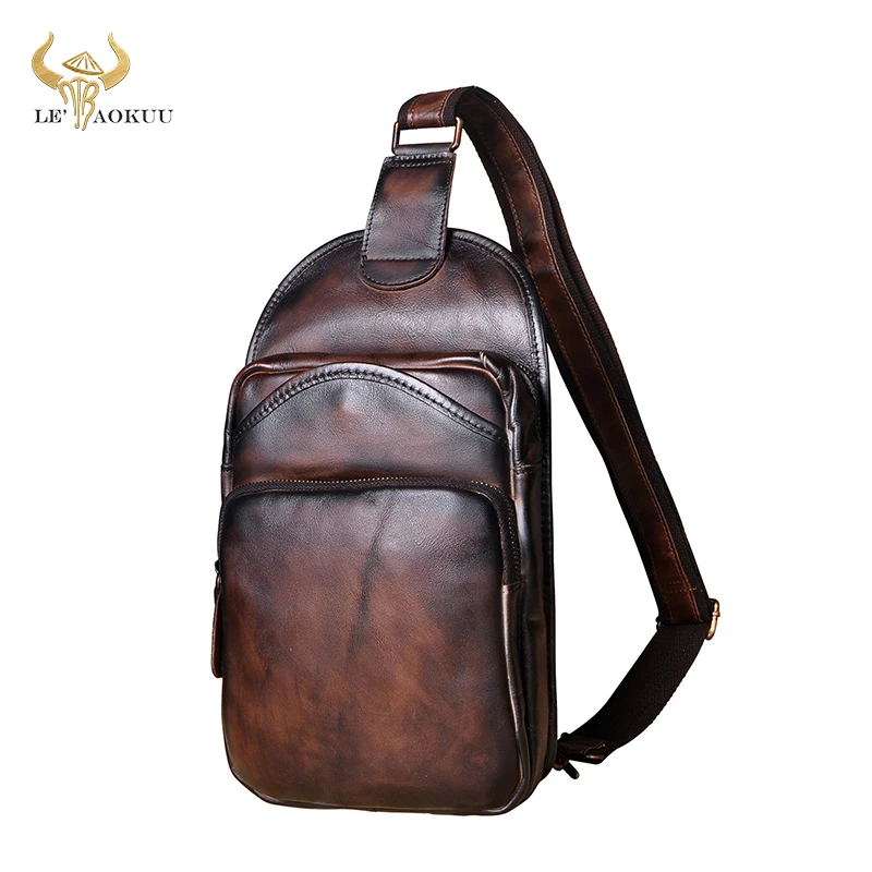 Leɺokuu мужская кожаная повседневная винтажная модная кофейная нагрудная