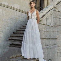 charming hot sale 2021 wedding dresses lace sleeveless wedding gowns v neckline bridal dresses backless appliqued sweep train