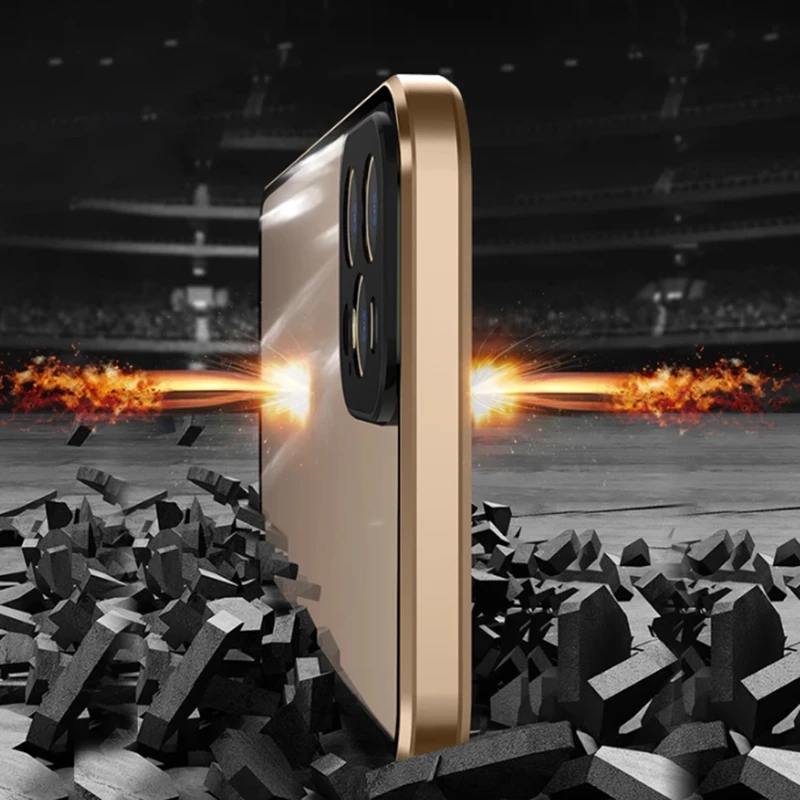 

Double Sided Glass Magnetic Metal Phone Case for IPhone 11 12 Mini Pro Max X XS Max XR with Camera Lens Protection Magnet Cover