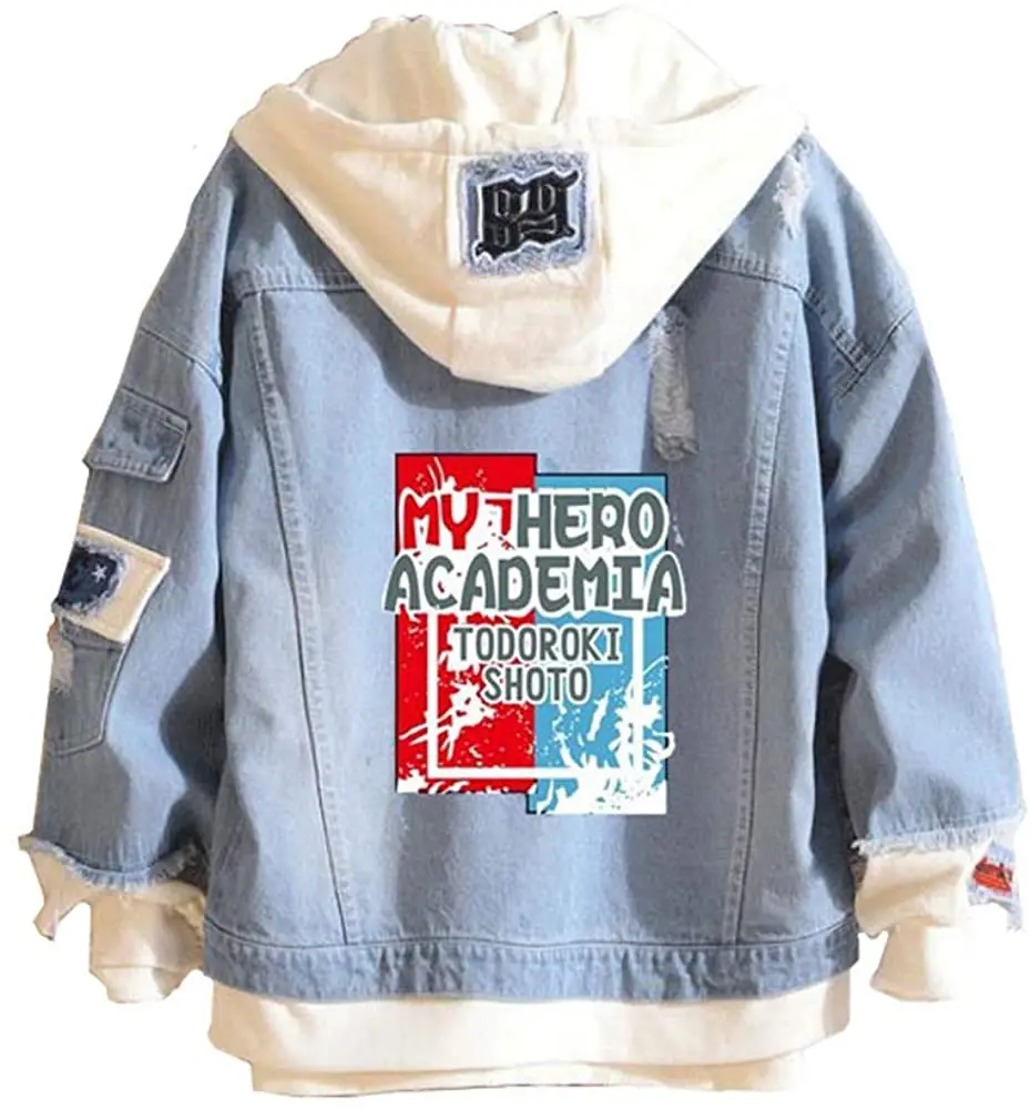 

Горячая Распродажа джинсовая куртка аниме Моя геройская Академия графическая Толстовка Косплей унисекс аниме размера плюс уличная одежда ...