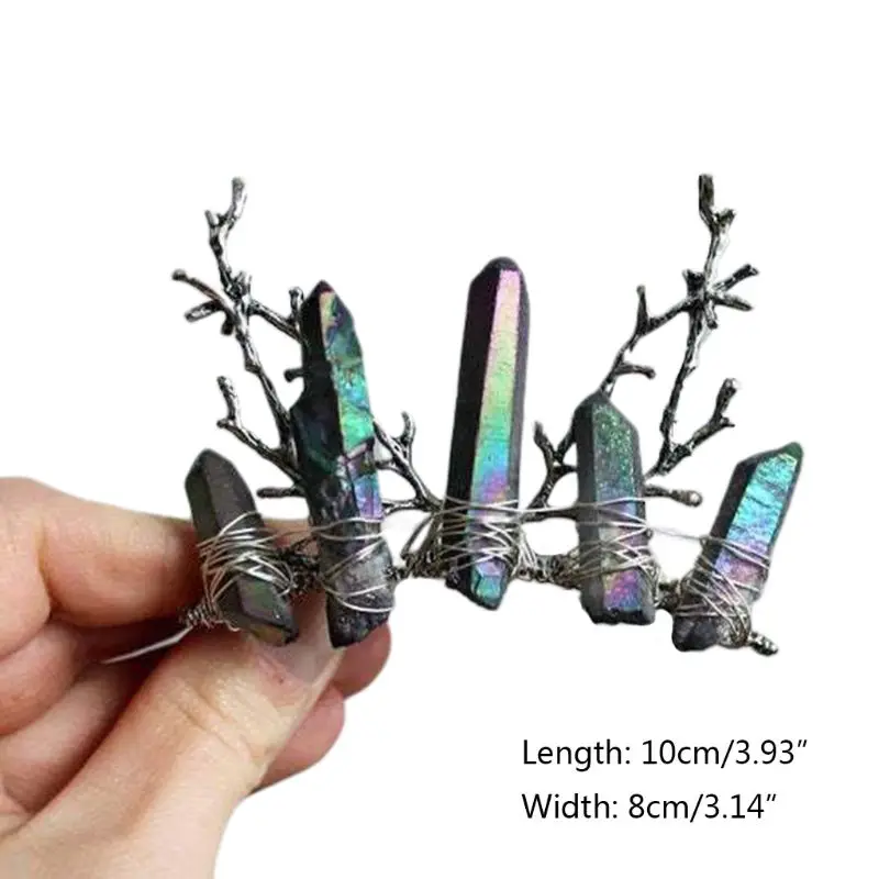 

2020 Boho Rainbow Handmade Quartz Hair Comb Alloy Tree Branch Faux Crystal Hairpin