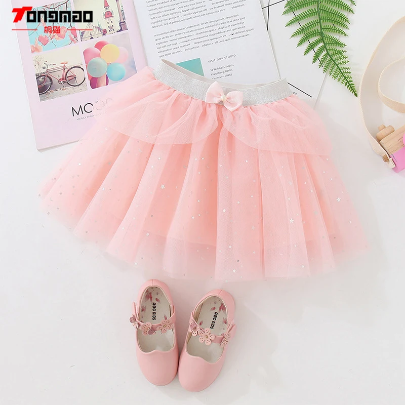 

2020 new spring and autumn children's clothing girls fashion casual net skirt starry princess pettiskirt bow wild children TUTU