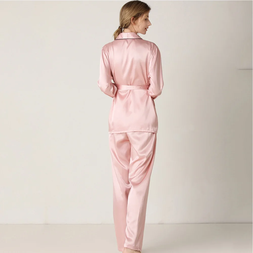 

Pajamas Set Women's Silk Long Sleeve Robes with Long Pants High-grade Womens Pajamas Set Solid Color Lace Two-piece Women