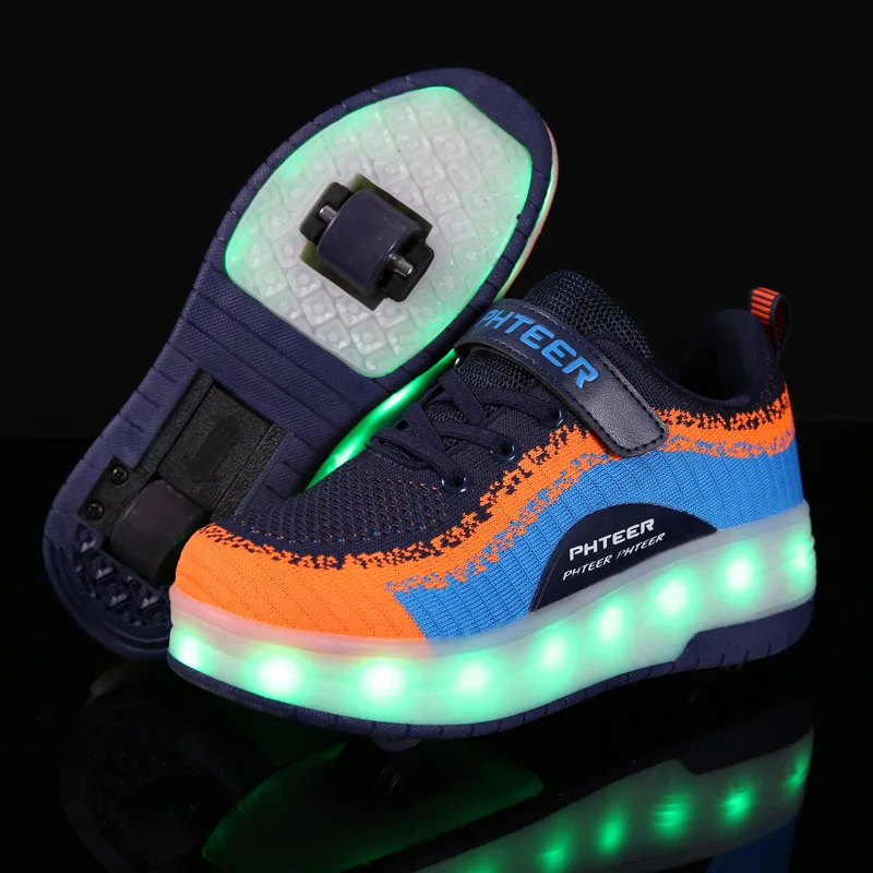 

Adult Kids Roller Skate Shoes with Double / Two Wheels Children USB Charging Luminous Glowing Sneakers Girls Boys Mesh Tennis