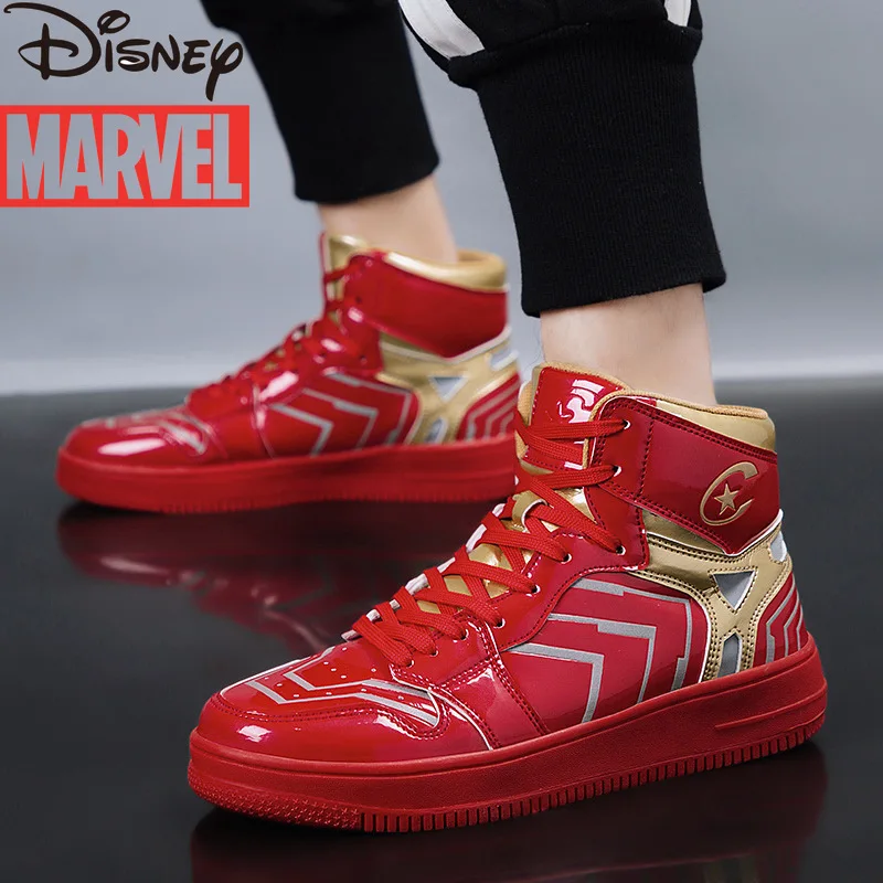 

Мужские спортивные баскетбольные туфли Marvel Iron Man, трендовые высокие туфли, Мужская модная Светоотражающая Новая повседневная обувь