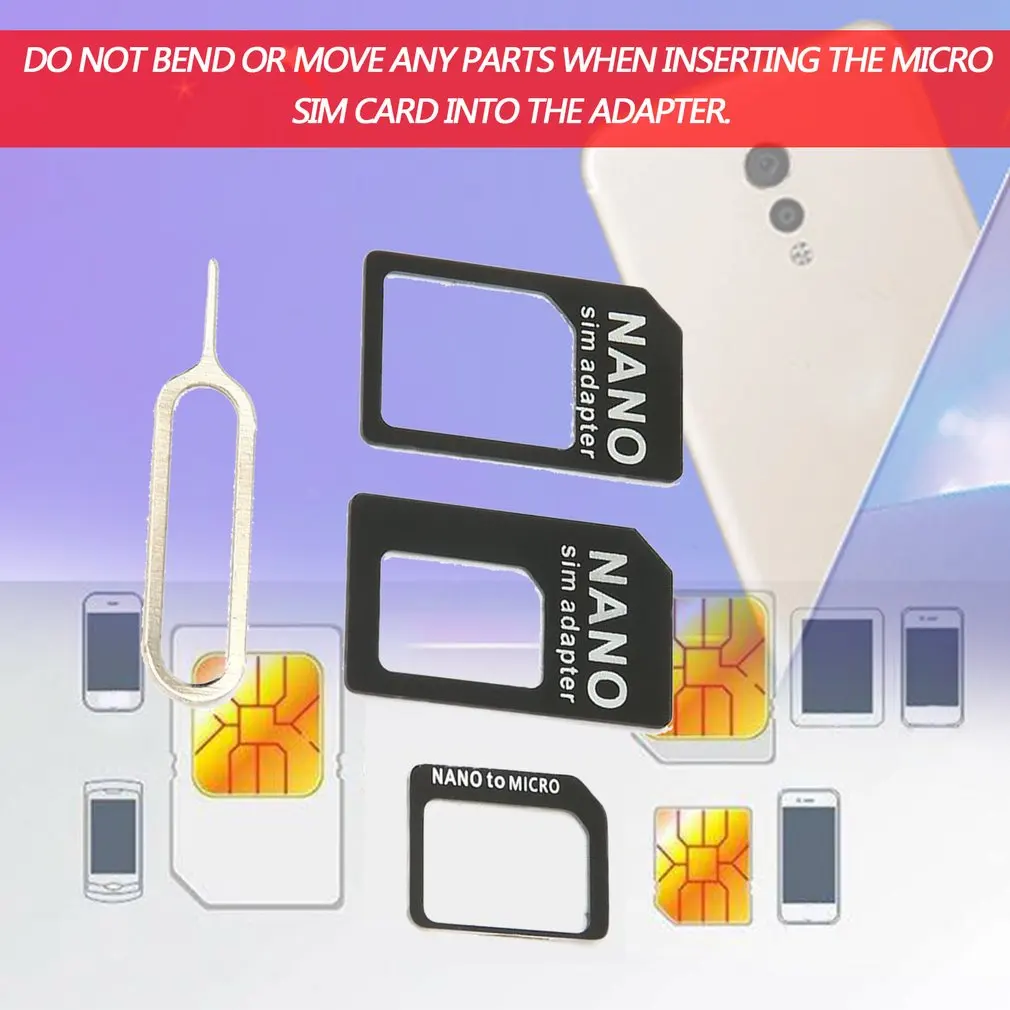 

4 in 1 Nano Micro SIM Card Standard Adapter Connector Kit For Iphone Xiaomi Sims Samsung Holder Mobile Phone Accessories
