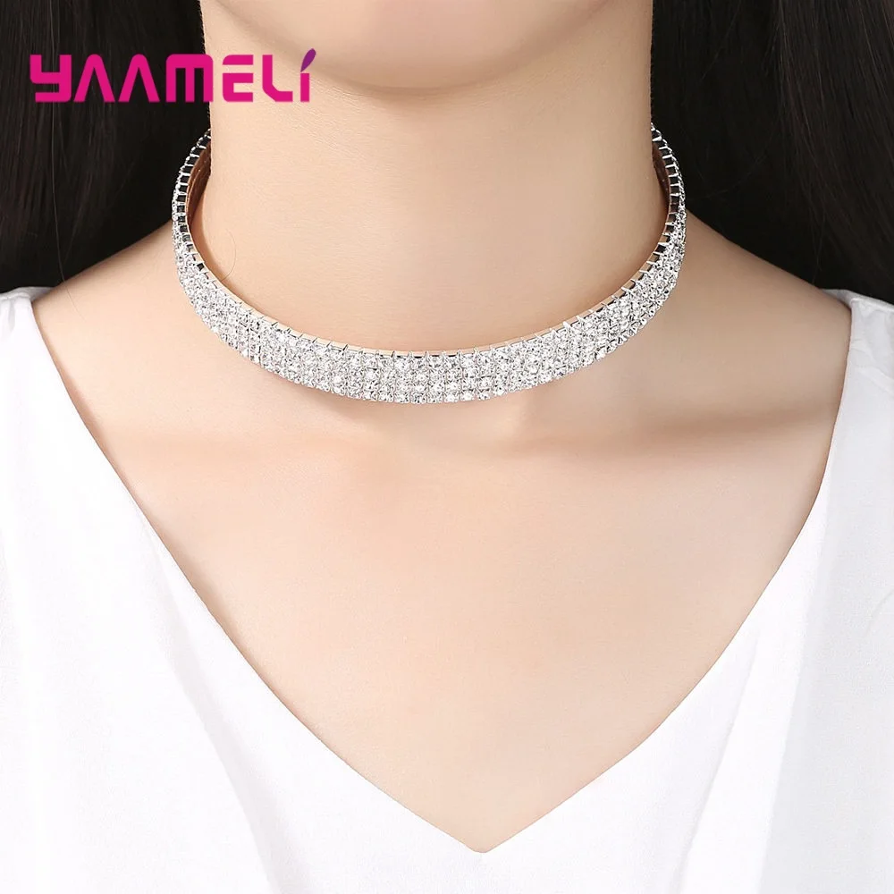 Женский Хрустальный ошейник чокер ожерелье из стерлингового серебра 925 пробы