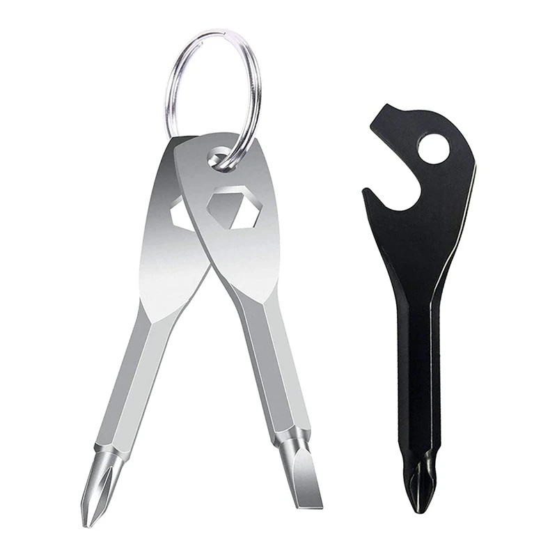 

2 Sets Pocket Keychain Screwdriver Bottle Opener EDC 4-In-1 Multifunction Screwdriver Tool Sets