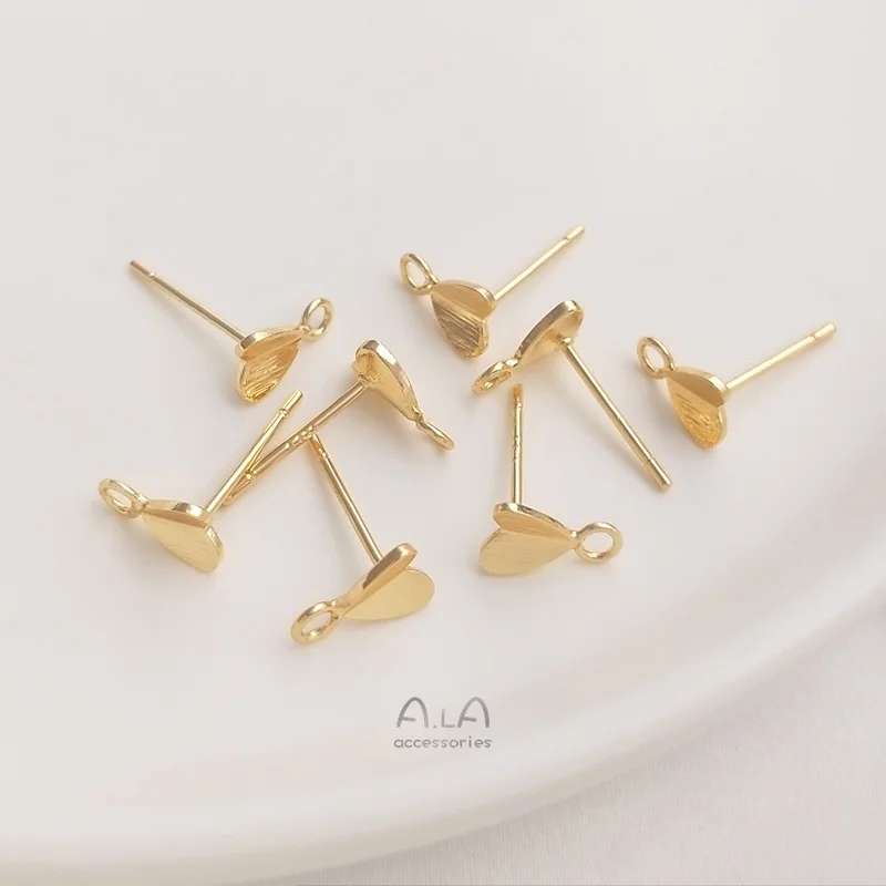 1 Pair 14K Gold Drawing Small Peach Heart with Rings Love Stud Earrings 925 Silver Needle Handmade DIY Ear Material | Украшения и