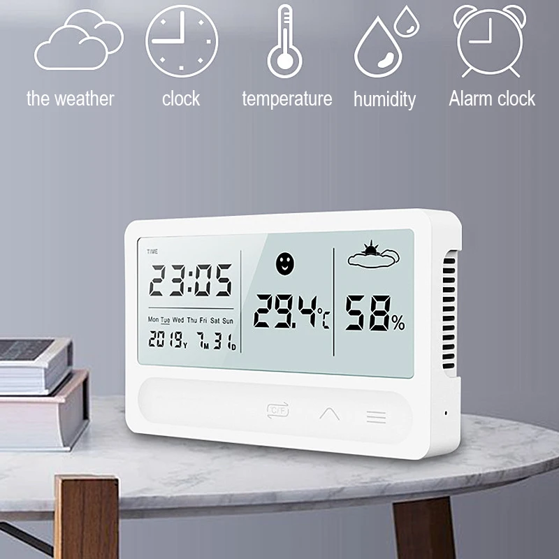 Multifunction Indoor Room LCD Electronic Temperature Humidity Meter Digital Thermometer Hygrometer Weather Station Alarm Clock lcd digital temperature humidity meter barometer desk alarm clock moon phase colorful weather forecast wireless weather station
