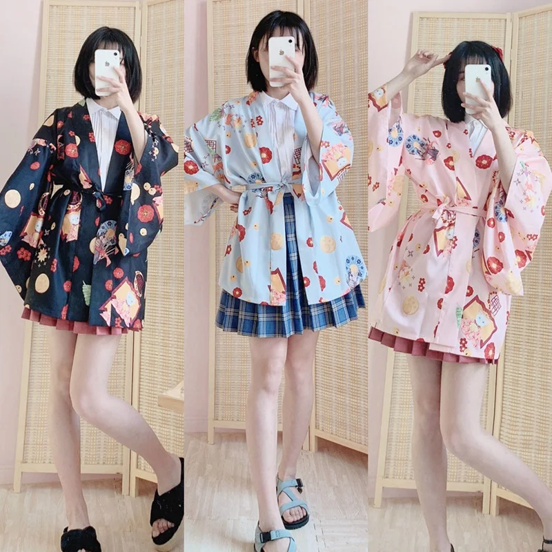 

Yukata Woman Blouse 2020 Spring Summer Japanese Fashion Obi Yukata Beach Kimono Cardigan Haori Japanese Cosplay Kimonos FF2674