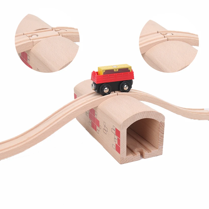 

Wooden Train Tracks Accessories Over and Under Tunnel Cave Straight Tracks Stop Track Rockery Wooden bridge Kids Diy Toys