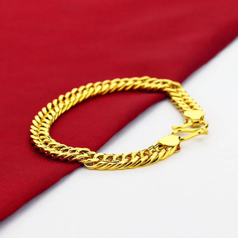 

Fashion Men's Gold Bracelet 925 Silver 24k Gold Bracelet Simple Style Whip Design Gold Chain 8MM19CM Size Unisex Charm Jewelry