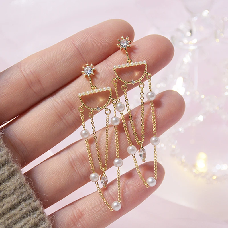 

Trendy Fine Pearl Stars Tassel Dangler Earrings for Women Designer Creativity Luxury Jewelry Inlaid with AAA Zircon S925 Needle
