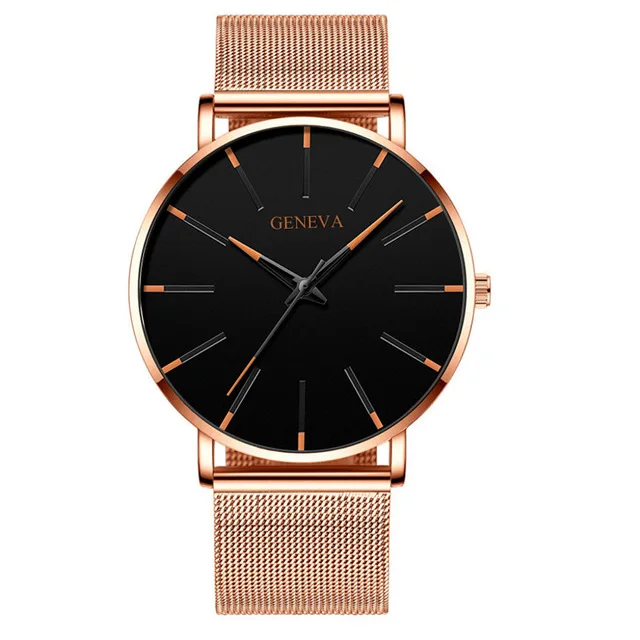 rose gold orange Роскошные модные мужские минималистичные часы, ультра тонкие черные часы из нержавеющей стали с сетчатым ремешком, мужские деловые повседневные аналоговые кварцевые часы - Цвет: rose gold orange