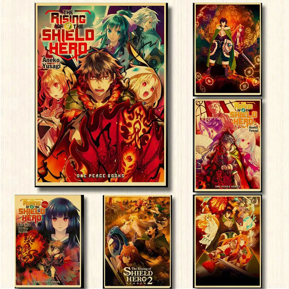 Постер из крафт-бумаги с изображением героев японского аниме восходящего щита в